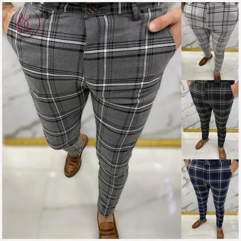 

Men's Casual Plaid Pants Straight Leg mid Waist Long Trousers Overall Youthful Energy Sle Polyester Fiber All Seasons