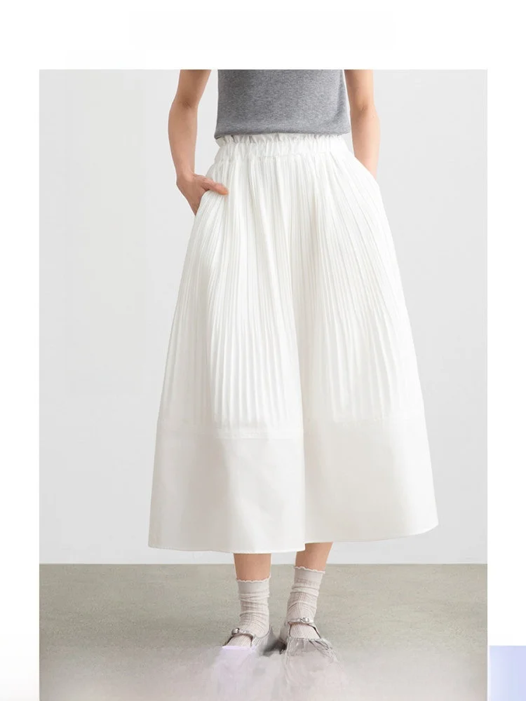 

Fashionable High Waist Pleated A-Line Skirt ROCO Summer New Style Elegant Floral Bodice Paper Half Skirt for Young Women