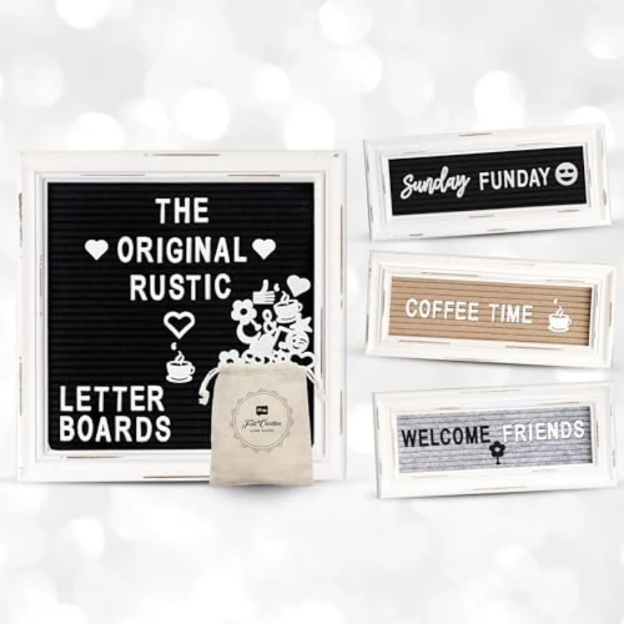 

Letterboards + Mini Letterboards Bundle - Black 10x10 Felt Letter Board with Stand and 4x10 Mini Letter Boards Set of 3 Farmhou