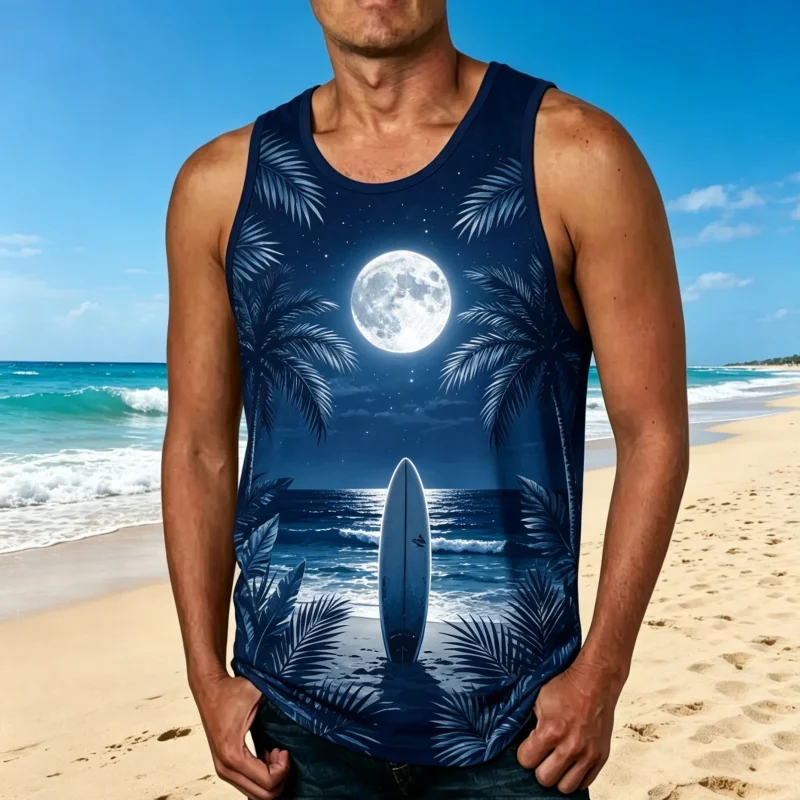 Men's surfing beach printed casual vest, suitable for beach vacations, outdoor gatherings, and summer casual wear