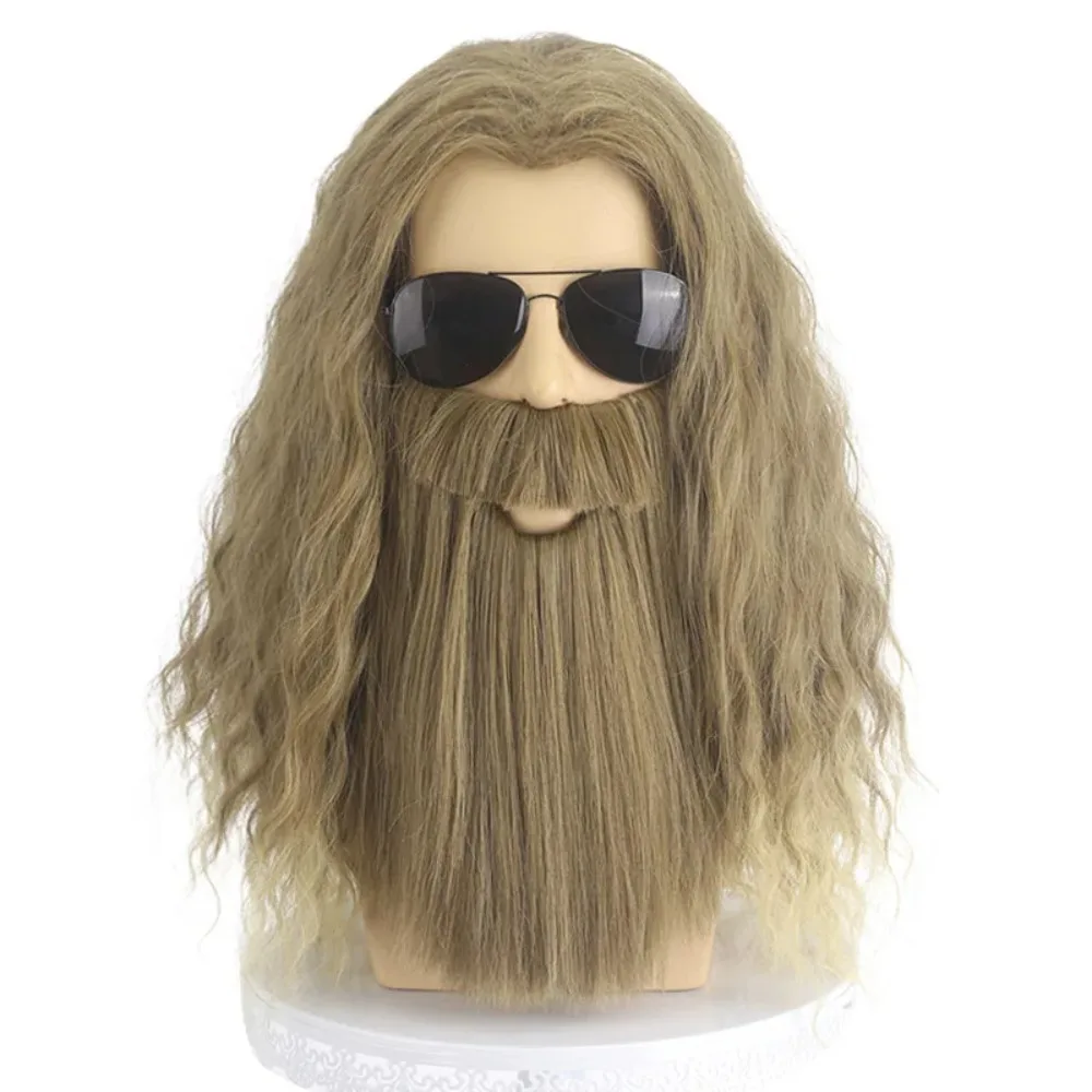 

Synthetic Long Blonde Wig with Beard for Halloween Cosplay Thor Caveman Costume Party Anime Roleplay Men