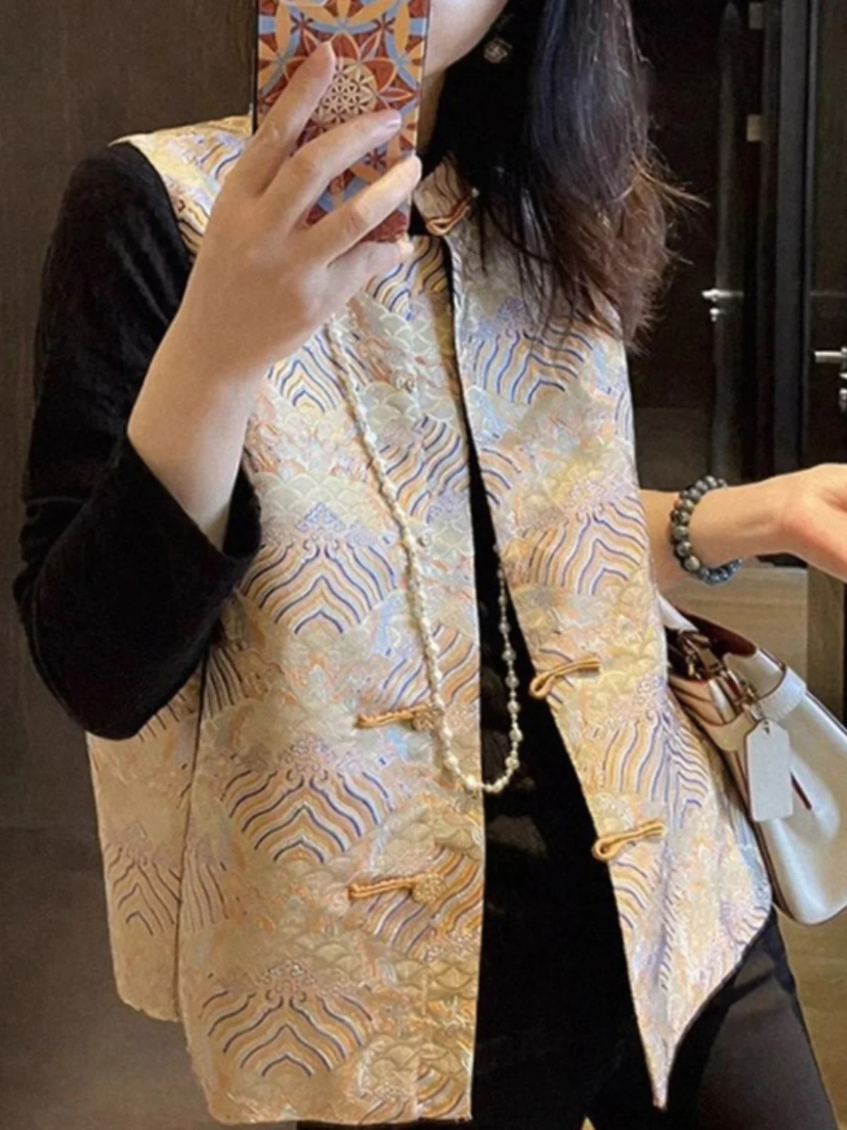 

New Chinese Sle Women's Vest Jaet with Button Design Spring Autumn High End Retro Improved Tang Costume Top Outerwear