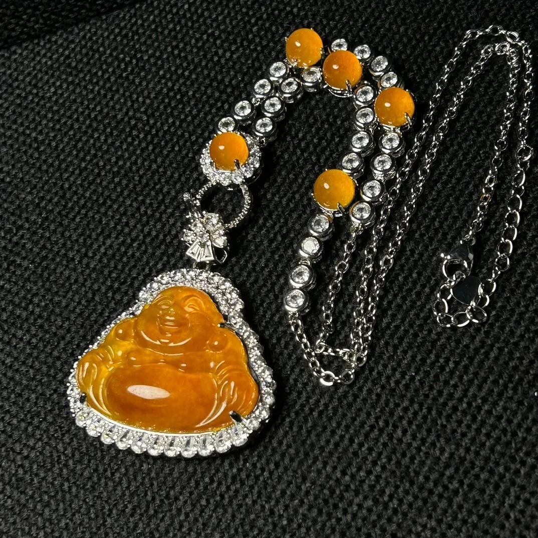 

Certified Natural High Ice Yellow Jade Jadeite inlay Buddha Pendant & Necklaces