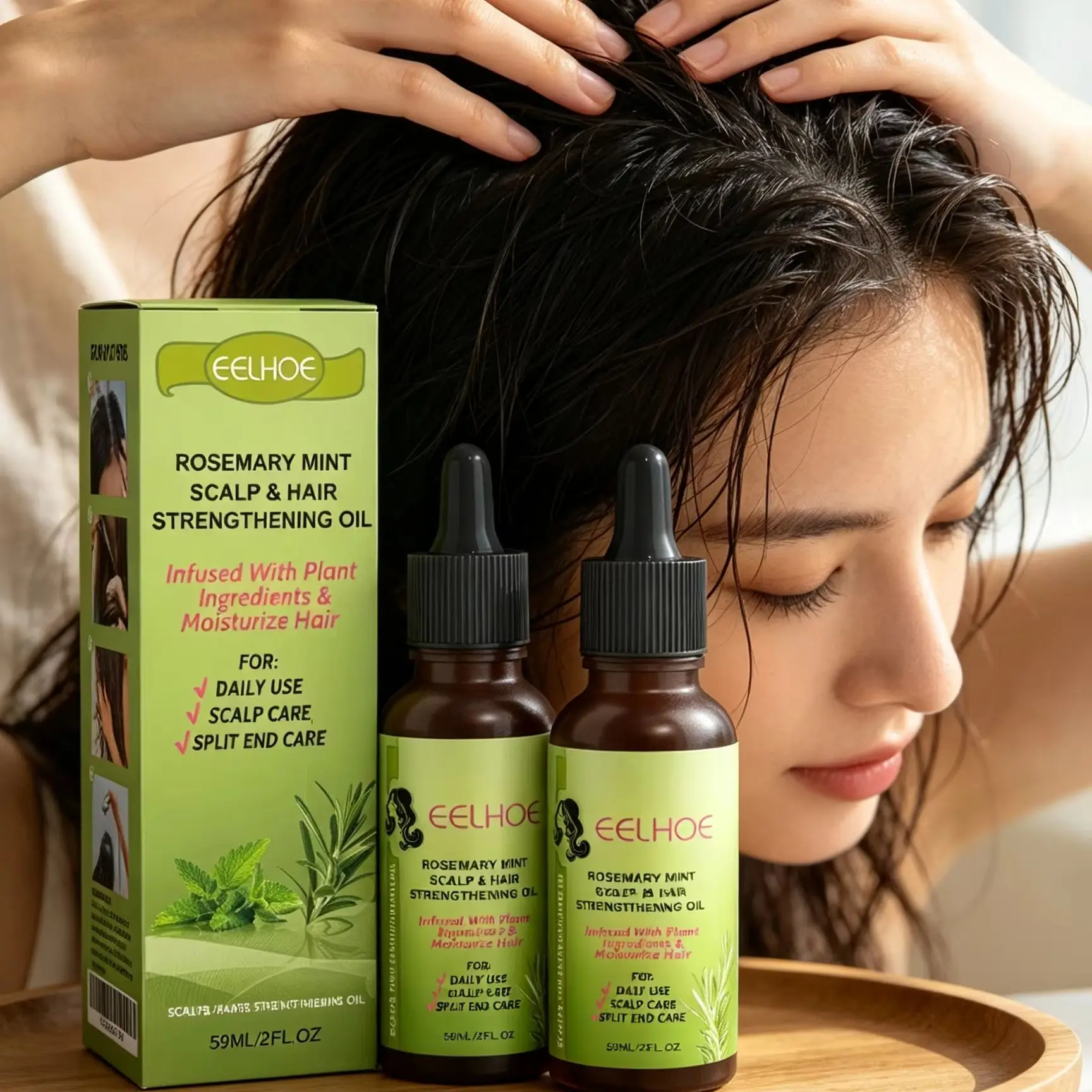 EELHOE Rosemary Hair Oil Mint Dense Strengthening Hair Growth Promoter Massage Scalp Care Anti Frizz Moisturizing Hair Oil 59ml