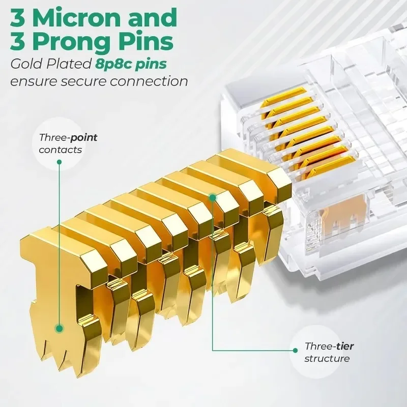 RJ45 Connectors CAT6 Non-Pass-Thru Ethernet Cable Crimp Connectors UTP Network Plug Modular Plugs Gold Plated Network Ends