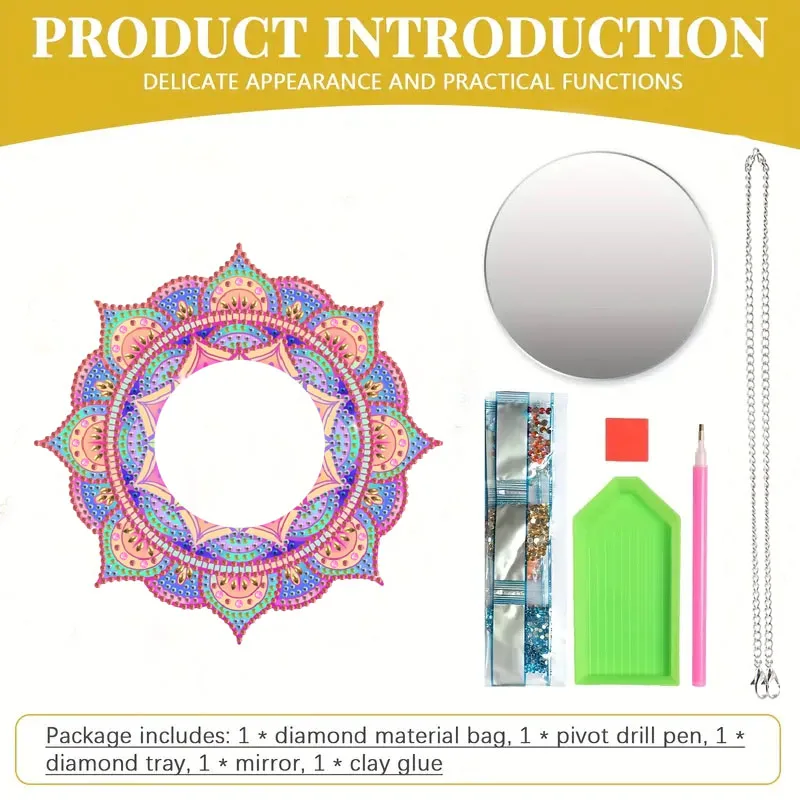 1 Piece Special Shape Mandala Pattern Mirror DIY Diamond Art Painting Kit - Adult Diamond Painting Kit with Crystal Diamonds view 4