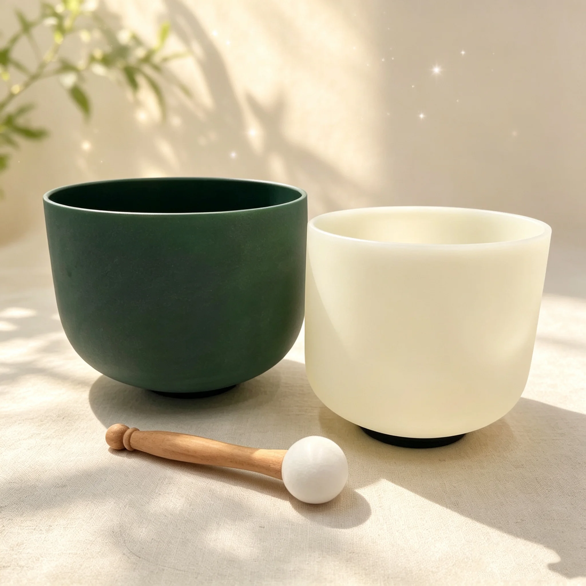 Hye-eun 8-10inch 2-piece Set of Gemstone Fused Crystal Singing Bowl 8