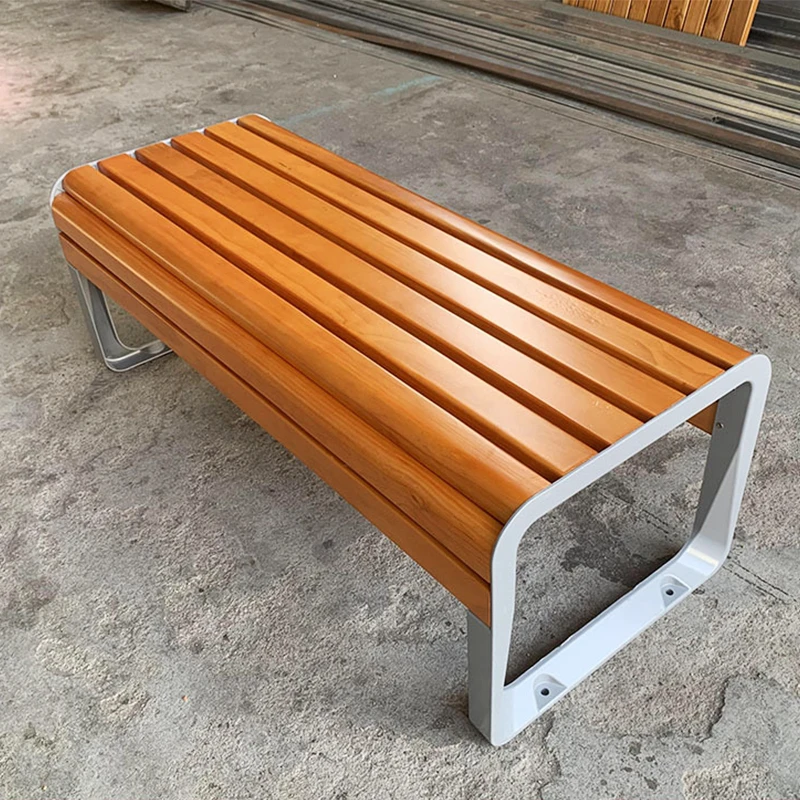 

Modern Style Solid Wood Patio Garden Furniture Wooden Metal Outdoor Bench With Aluminum Leg For Park Mall School