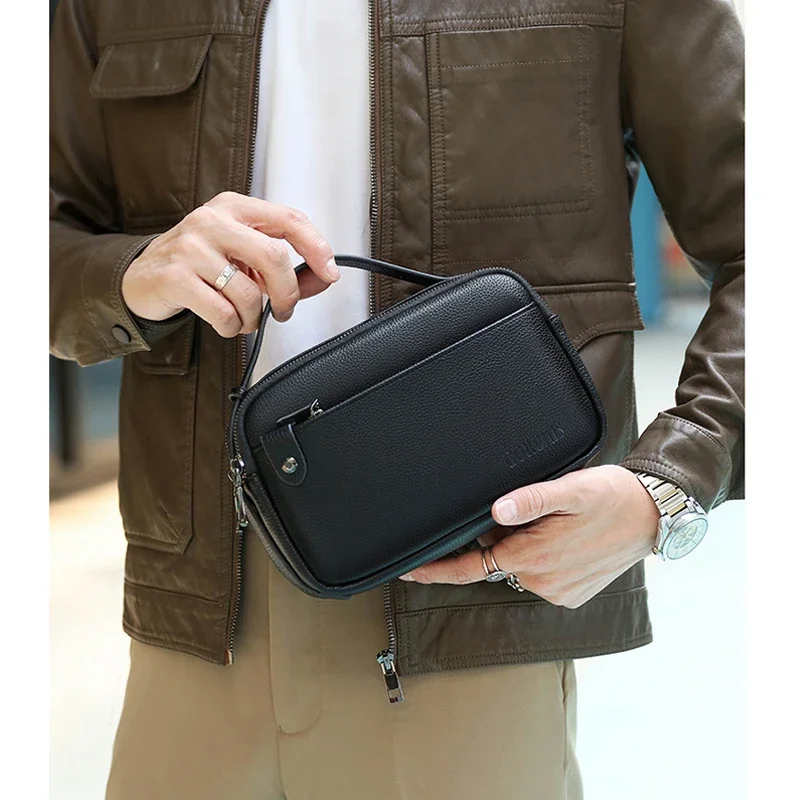 

High quality cowhide leather solid color men's handbag large capacity wallet card bag designer luxury bag clutch WT155