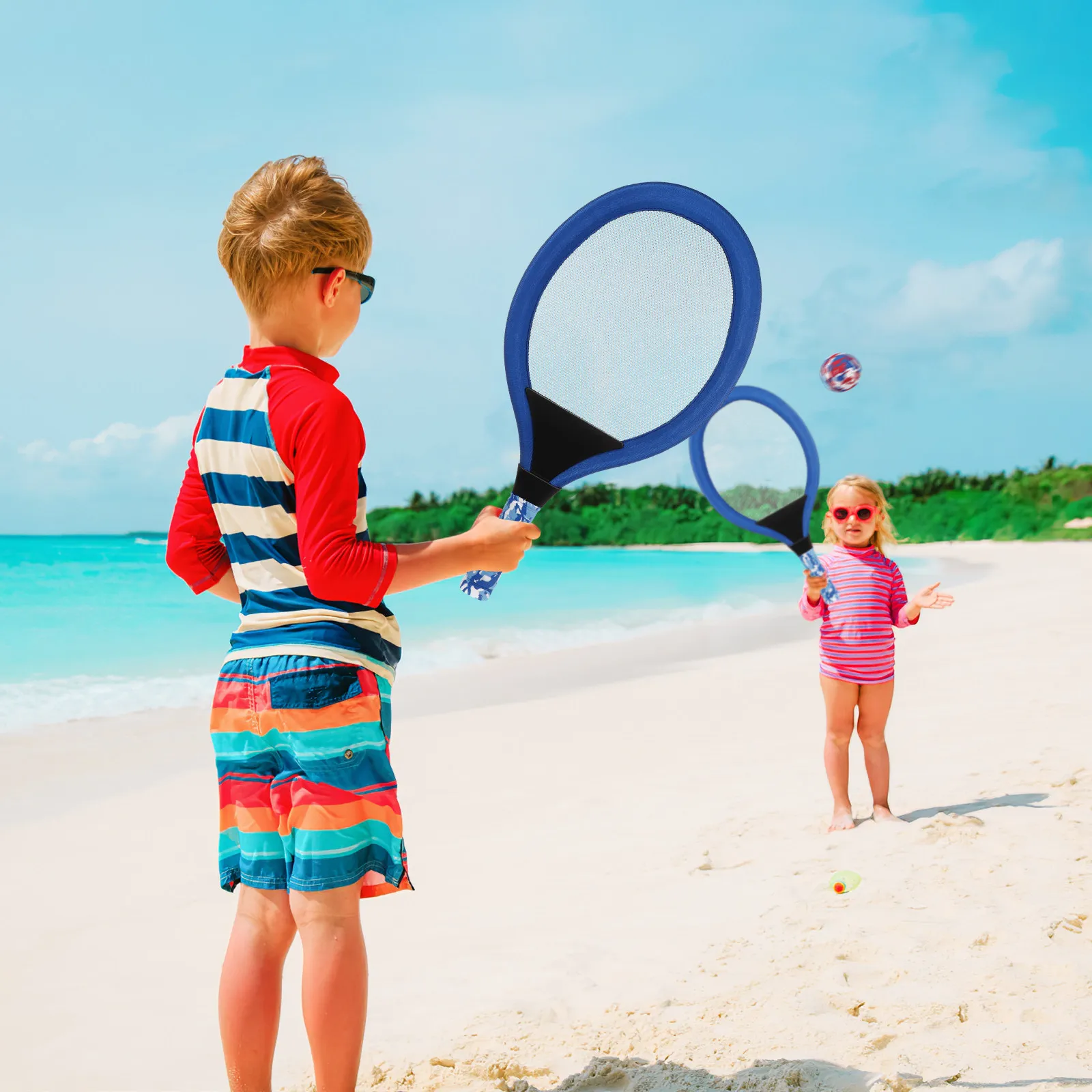 

1 Pair Tennis Racket Set Blue Oval Badminton Rackets Multipurpose Kindergarten Outdoor Sports Beginner