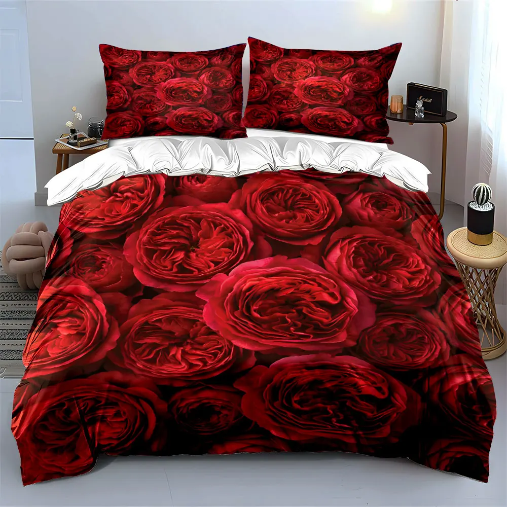 Dense Cluster of Red Roses Print Soft Comfortable Duvet Cover Bedding Set Included 1*Duvet Cover  2*Pillowcases Luxury Gift