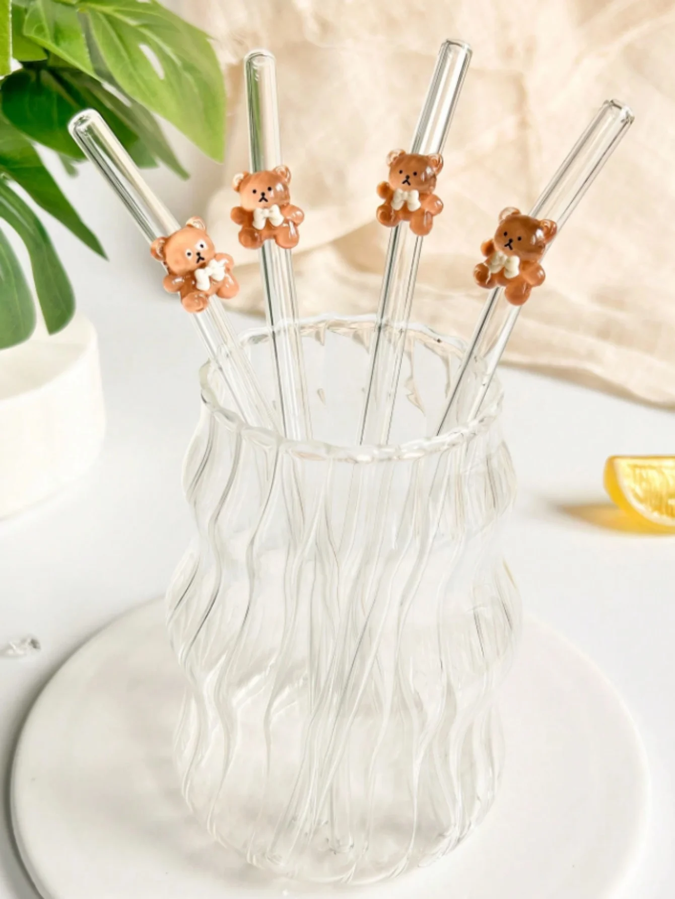 1/5/7 قطعة مجموعة قش الدب الزجاجي، شفاطات منحنية قابلة لإعادة الاستخدام لشاي الحليب والكوكتيلات والمشروبات المثلجة، هدية تاريخ متجر الحلوى المريحة #5