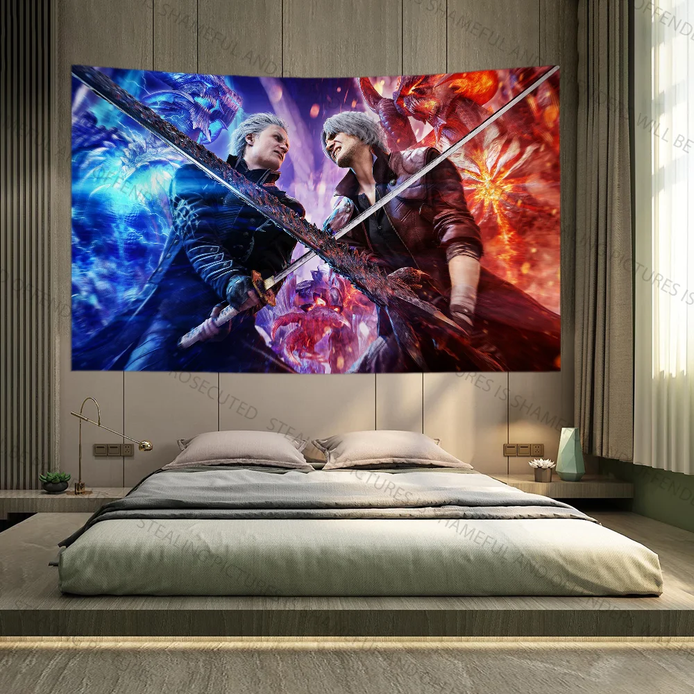 D-DMC 5 Game V-Vergil D-Dant Tapestry Decoration Party Background Hanging Cloth Bedroom Tapestry Room Decor Aesthetic