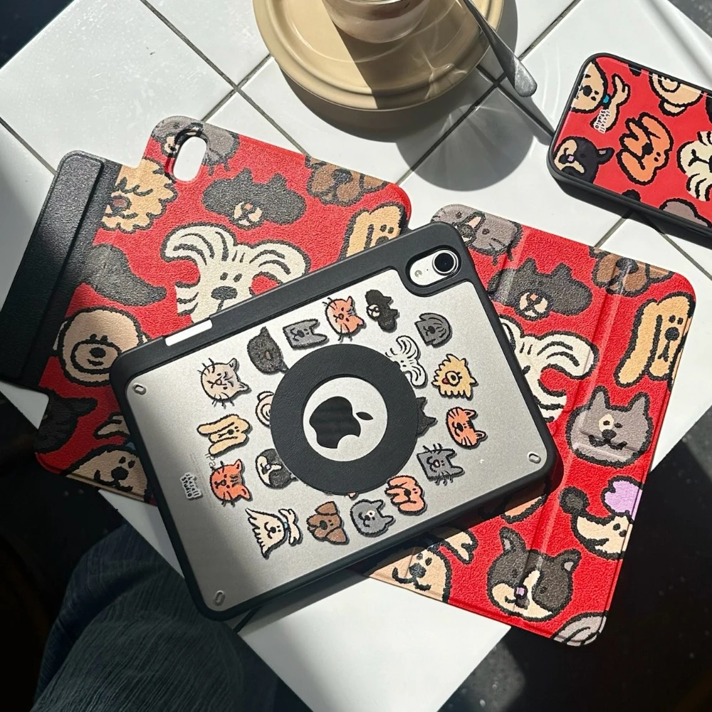Ins Cool Black Red Puppy Cover For Magnetic Split iPad Pro 13 11th M5 M4 12.9 A16 10 8 7 9th 10th Air 11 M2 M3 Mini Tablet Case