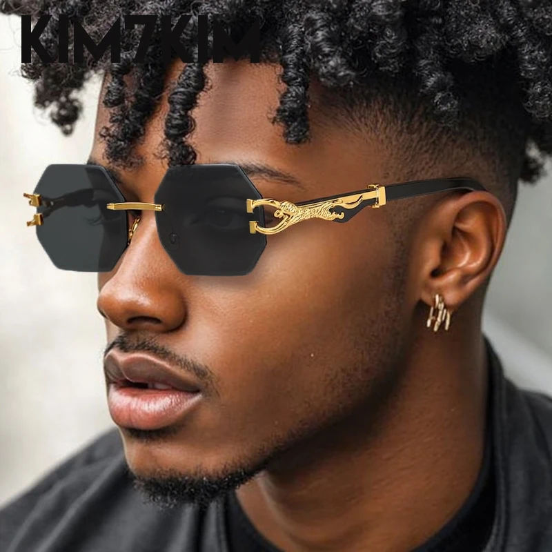 

Trendy Punk Square Sunglasses Men Women 2025 Luxury Brand Vintage Rimless Sun Glasses Big Frame Steampunk Eyewear UV400 Shades