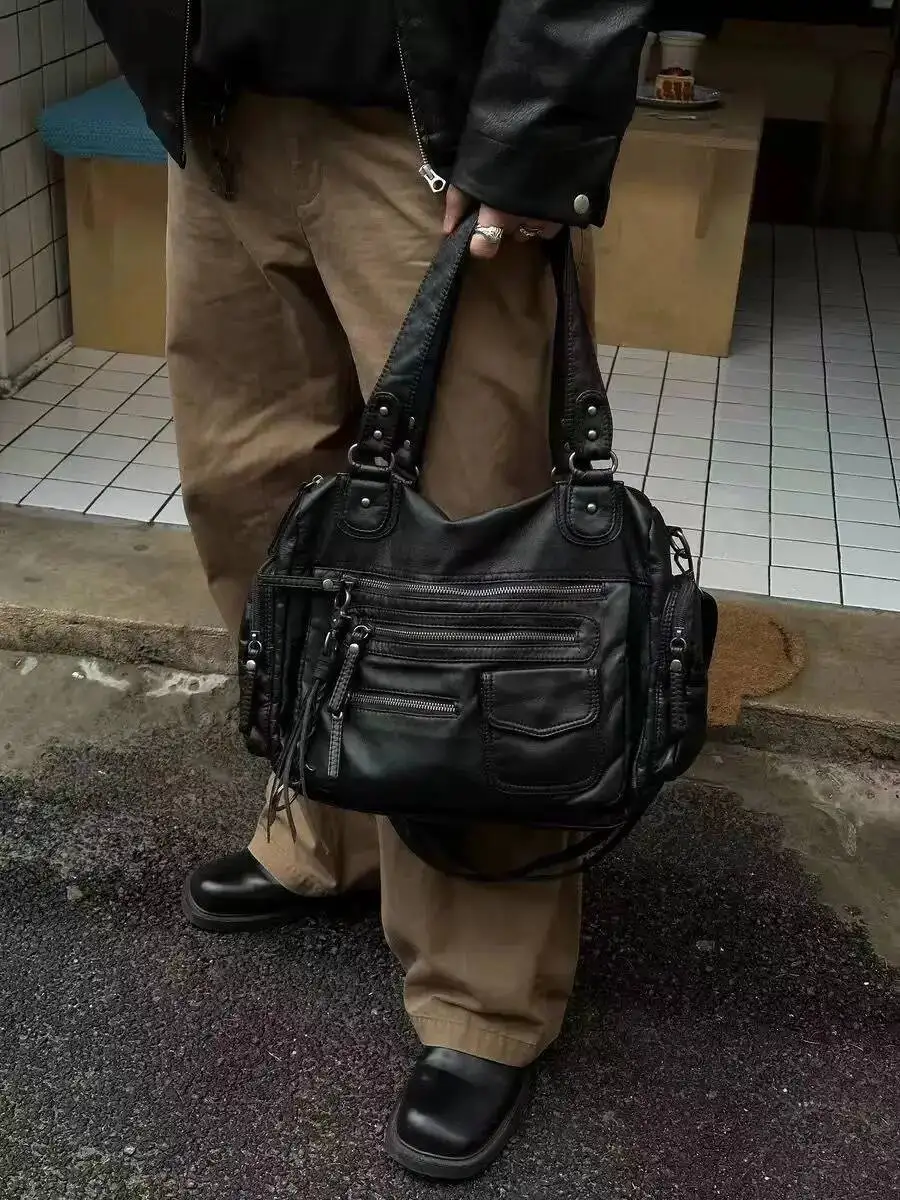 Bloom Vintage Black Shoulder Purse Women High Street Pocket Chic Y2k Handbag Female Haruku Casual Crossbody Bags 2025