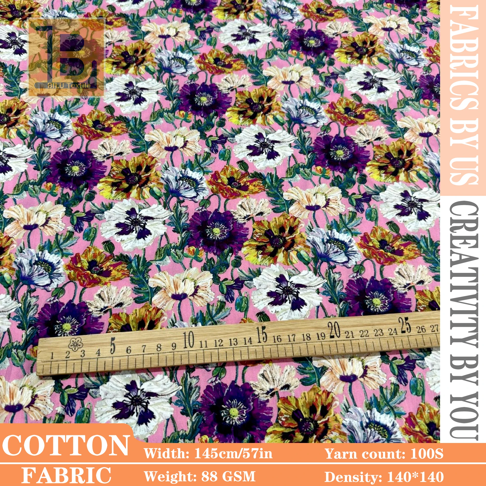 

100% хлопчатобумажная ткань с длинными скобами с принтом (на метр) — для одежды, квилтинга и шитья