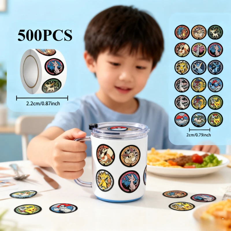 

500/1000 шт. наклейки в рулонах с покемоном Пикачу, мультяшный альбом для скрапбукинга, подарок для телефона, водостойкий кофейный телефон, канцелярские принадлежности, наклейки для багажа