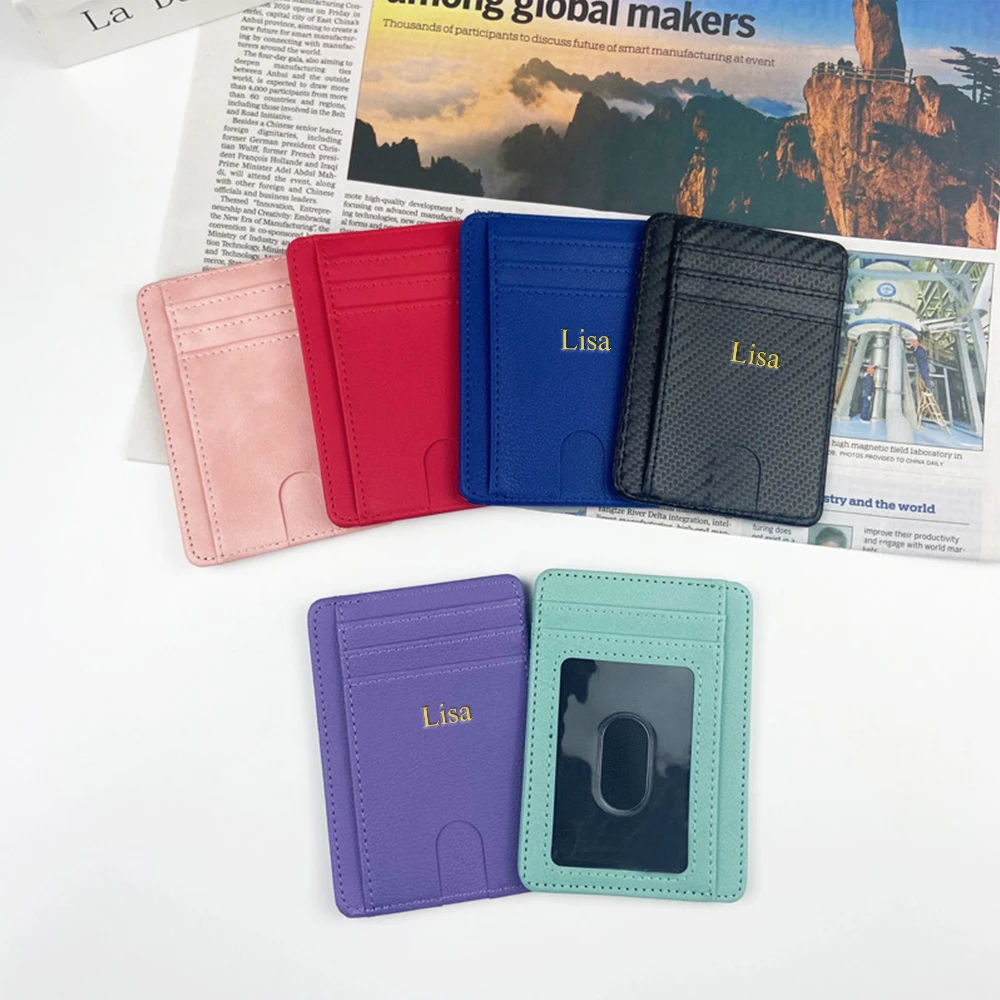 Customized Name RFID Anti-Demagnetization Bank Card Holder Protection Cover with Multiple Card Slots PU Card Bag