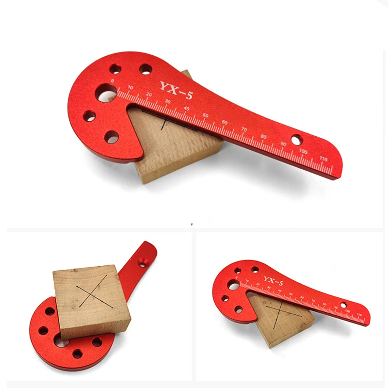 1Pc Center Scribe Measuring Tool Aluminum Center Finder Woodworking Line Caliber Gauge 45/90Degree Right Angle Line Ruler