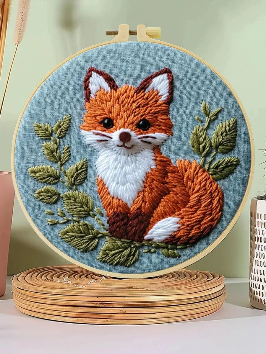 1 Stück 20X20CM/7,87 Zoll Fuchs-Stickerei-Starter-Kit DIY-Kit Nähen Kunst Handwerk Malerei Nadelkunst – Detail 1