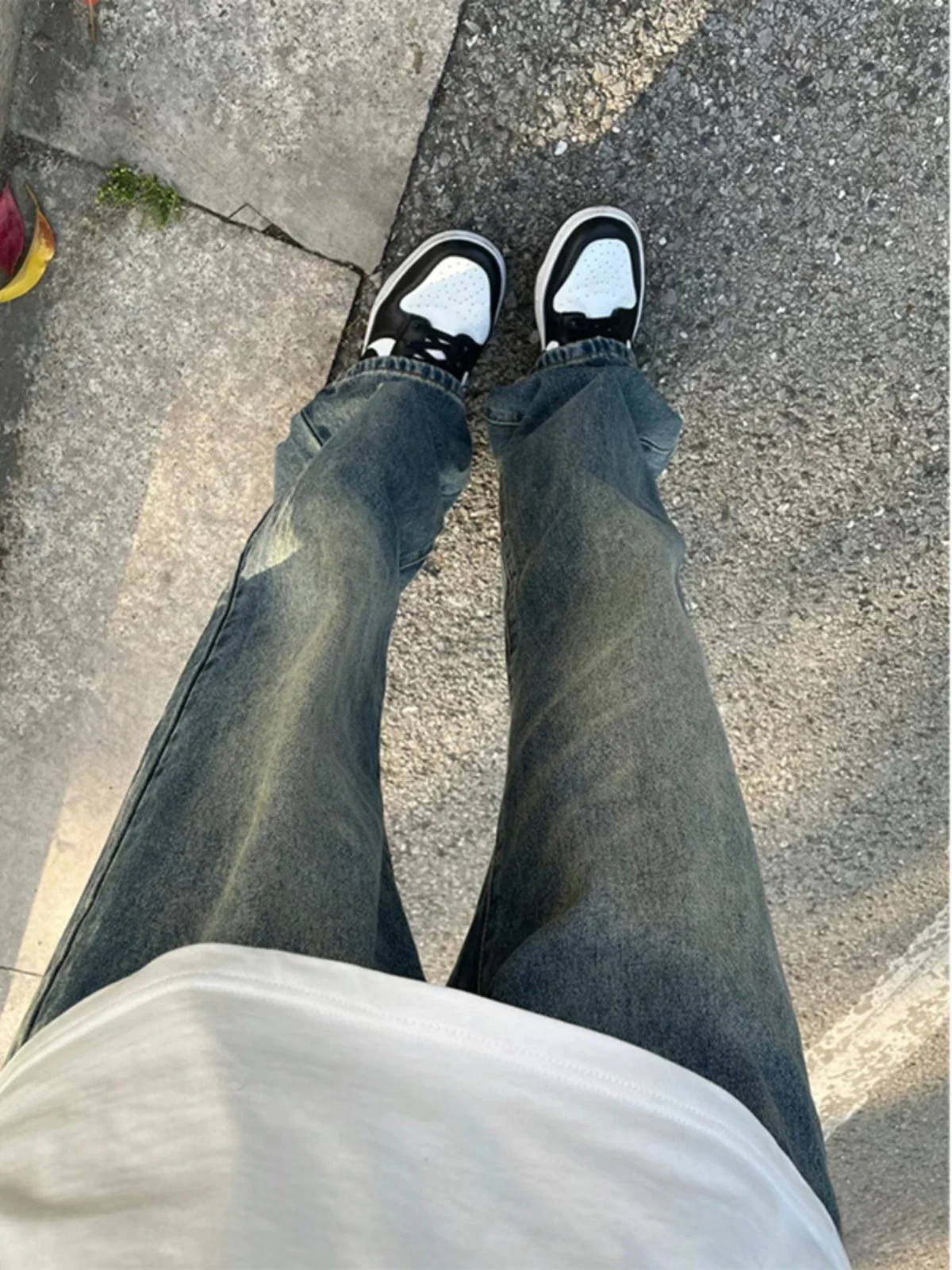 

Cleanfit Men's Blue Waed Denim Jeans American Sle OOTD High-End Feeling Haome Loose Straight Long Pants