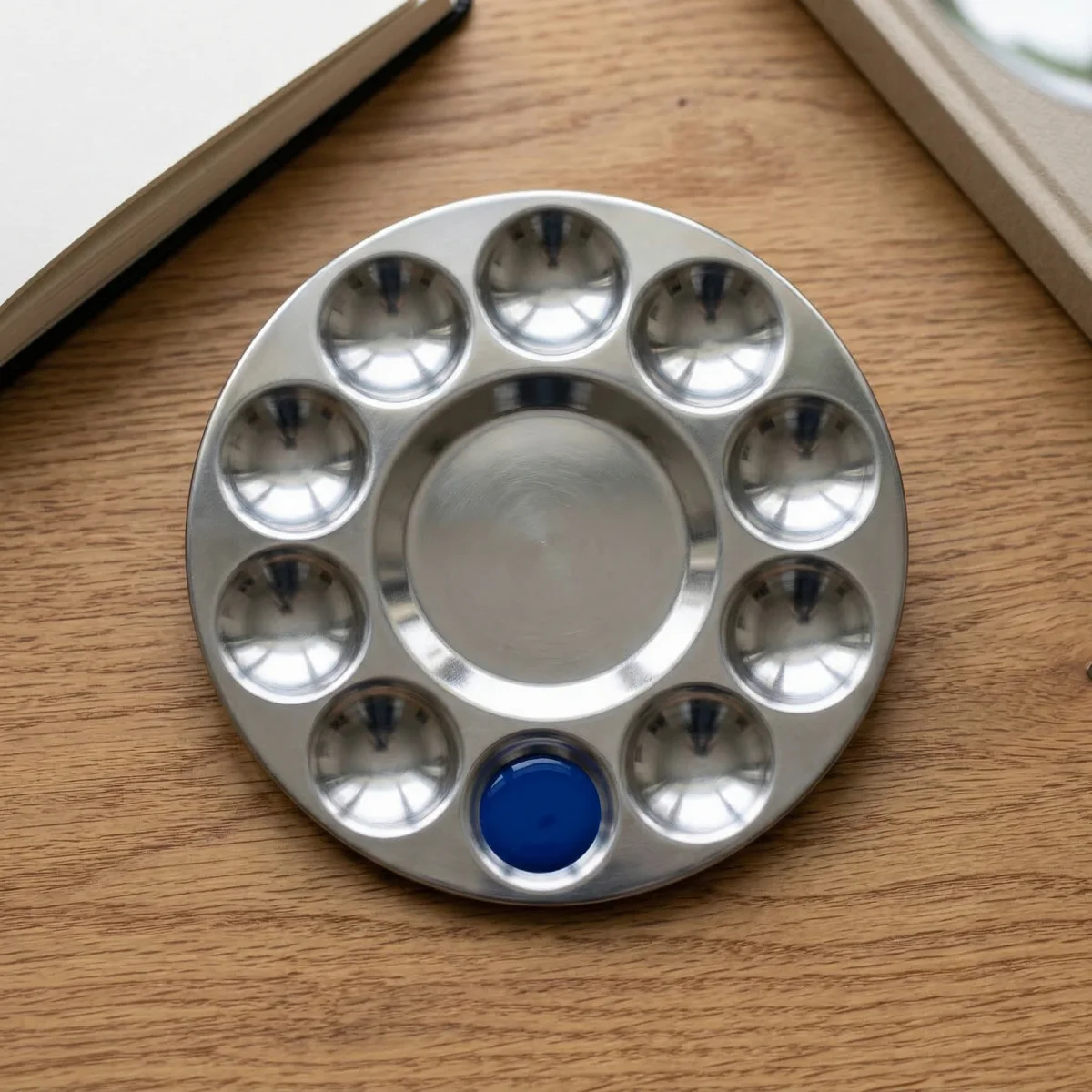 1/5/10Pcs 10-Well Round Aluminum Palette, Metal Mixing Tray for Watercolor Acrylic, Artist Painting Supplies
