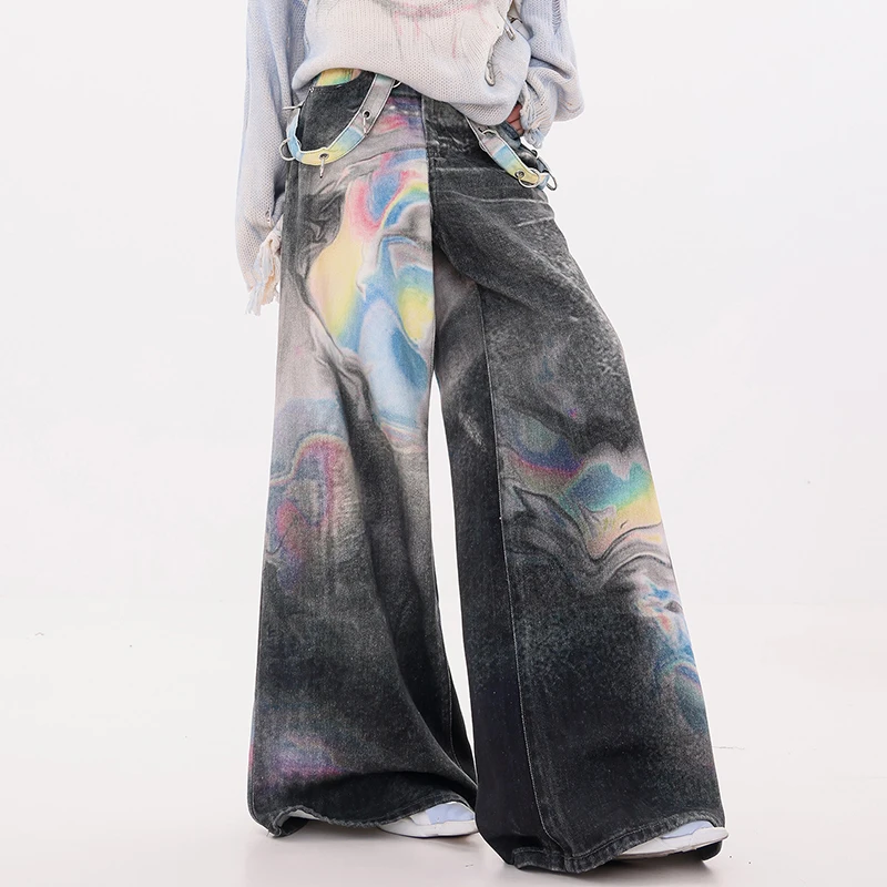 2026 New Arrival Spring European Style Women Ankle-length Pants Jeans Button Fly Waist Loose Cotton Denim Wide Leg Jeans T212