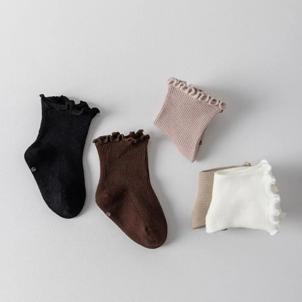 

5Pairs Kawaii Ruffle Baby Cotton Socks Breathable Autumn Spring Toddle Short Tube Socks Cute Mid-calf Newborn Socks Newborn