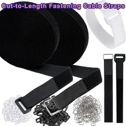 5Meter Reusable Fastening Cut-to-Length Cable Straps with 20Pcs Metal Buckles Adjustable Nylon Hook and Loop Cinch Cable Ties