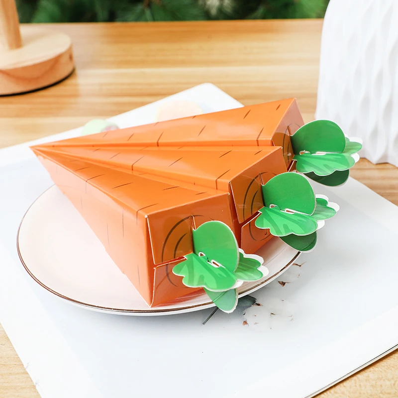 10pcs Easter Bunny Carrot Cone Shaped Paper Candy Packaging  Boxes Gift Bag Easter Kids Birthday Eater Party Gift Box Decoration