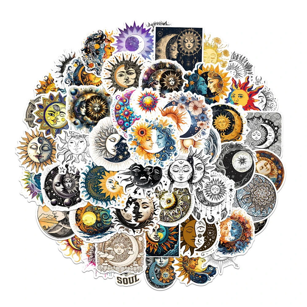 

10/30/50pcs Retro Sun Moon Star Totem Mysterious Sun Stickers Aesthetic DIY Luggage Stationery Vintage Cartoon Sticker Packs