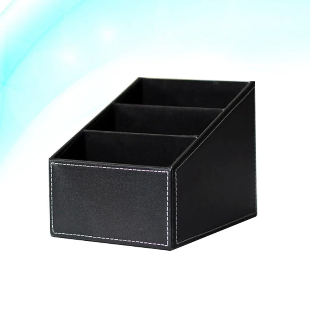 

3 Cells Phone Remote Organizer Black PU Storage Box Desktop Stationery Makeup Holder Remote Organizer Desk Decor