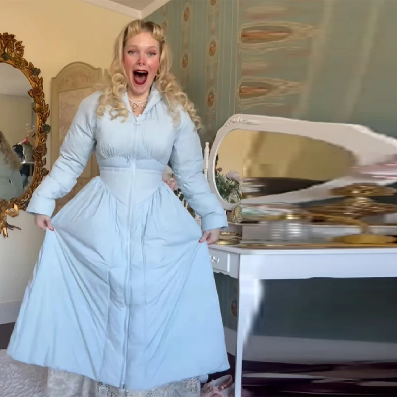 

2025 New Lady Party Long Hooded Cotton Jacket For Women A Line Zipper Long Warm Coat Dress 2025 New Lady Autumn Winter Outwears