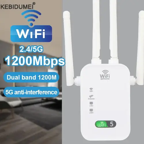 듀얼 밴드 와이파이 리피터, 1200Mbps 무선 익스텐더, 5GHz 및 2.4GHz 네트워크 증폭기, 와이파이 라우터 신호 고이득 안테나 