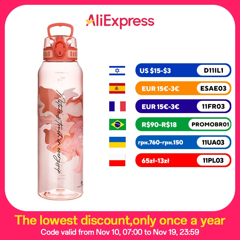 

Новая бутылка для воды UZSPACE 1L без BPA, портативная герметичная спортивная бутылка для напитков, пластиковая чашка большой емкости для школы, путешествий, альпинизма, тренажерного зала