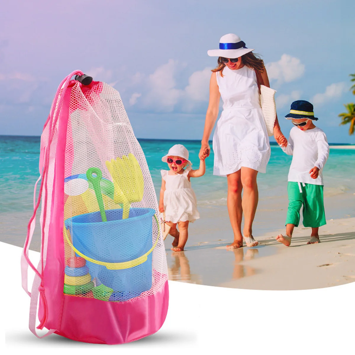 1PC Strand Tasche Faltbare Tragbare Mesh Schwimmen Tasche Strand Spielzeug Körbe Lagerung Tasche Im Freien Schwimmen Wasserdichte Taschen Trockenen Sack