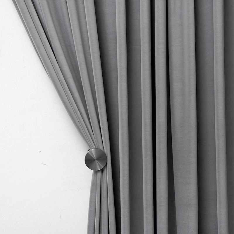 Bright Gray Velvet Curtains with Full Shading, Natural Hanging, Modern Light, Luxury, North European, Living Room