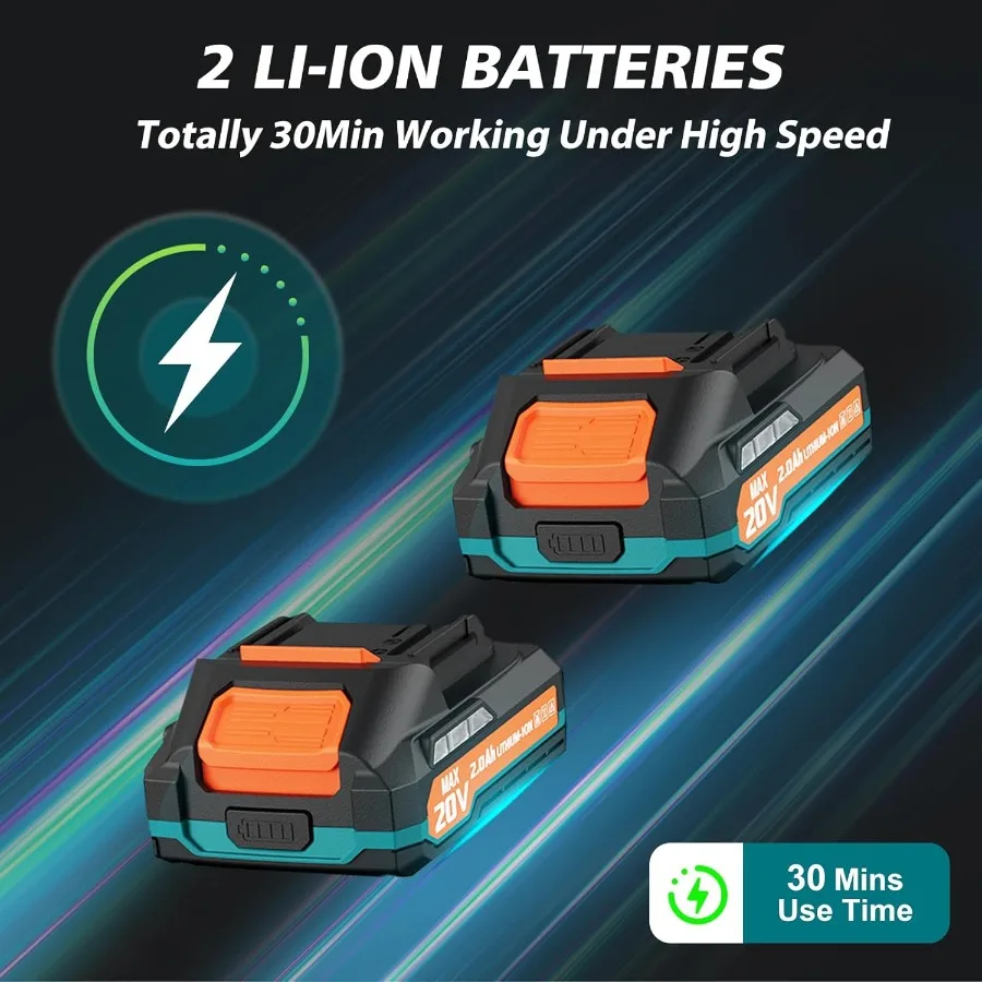 Soffiatore per foglie elettrico senza fili da 20 V con batteria 2X 2.0 Ah e caricabatterie 480 CFM 160 MPH Soffiatore per foglie alimentato a batteria Ha