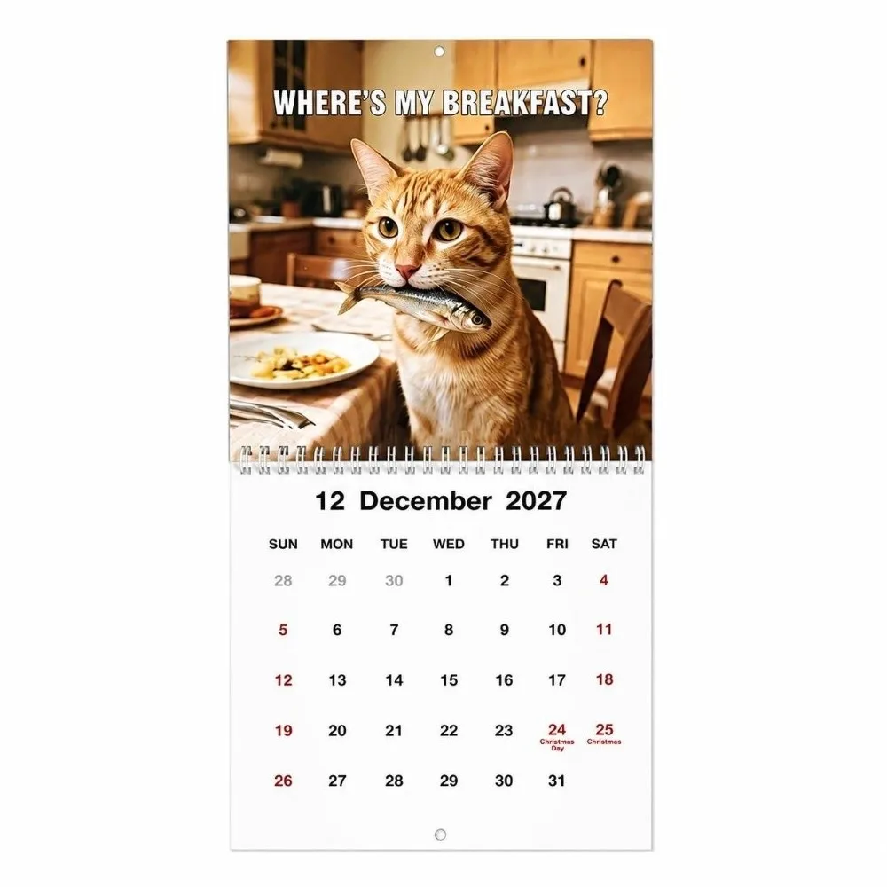 Vivid Spiral Bound Cat Calendar Funny Print Cat Theme Wall Planner Hanging Hole 12 Month Wall Calendar For Festival Present