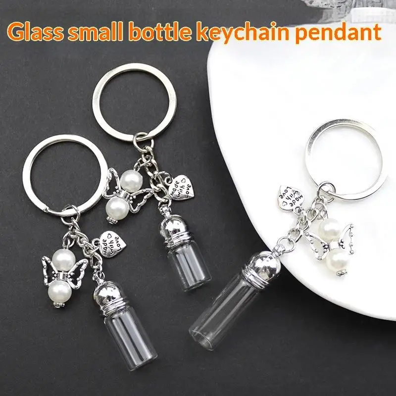 Glass Empty Bottle Keychain Transparent Pendant Essential Oils Perfume Jars Mini Wishing Bottle Keychain For DIY Crafts