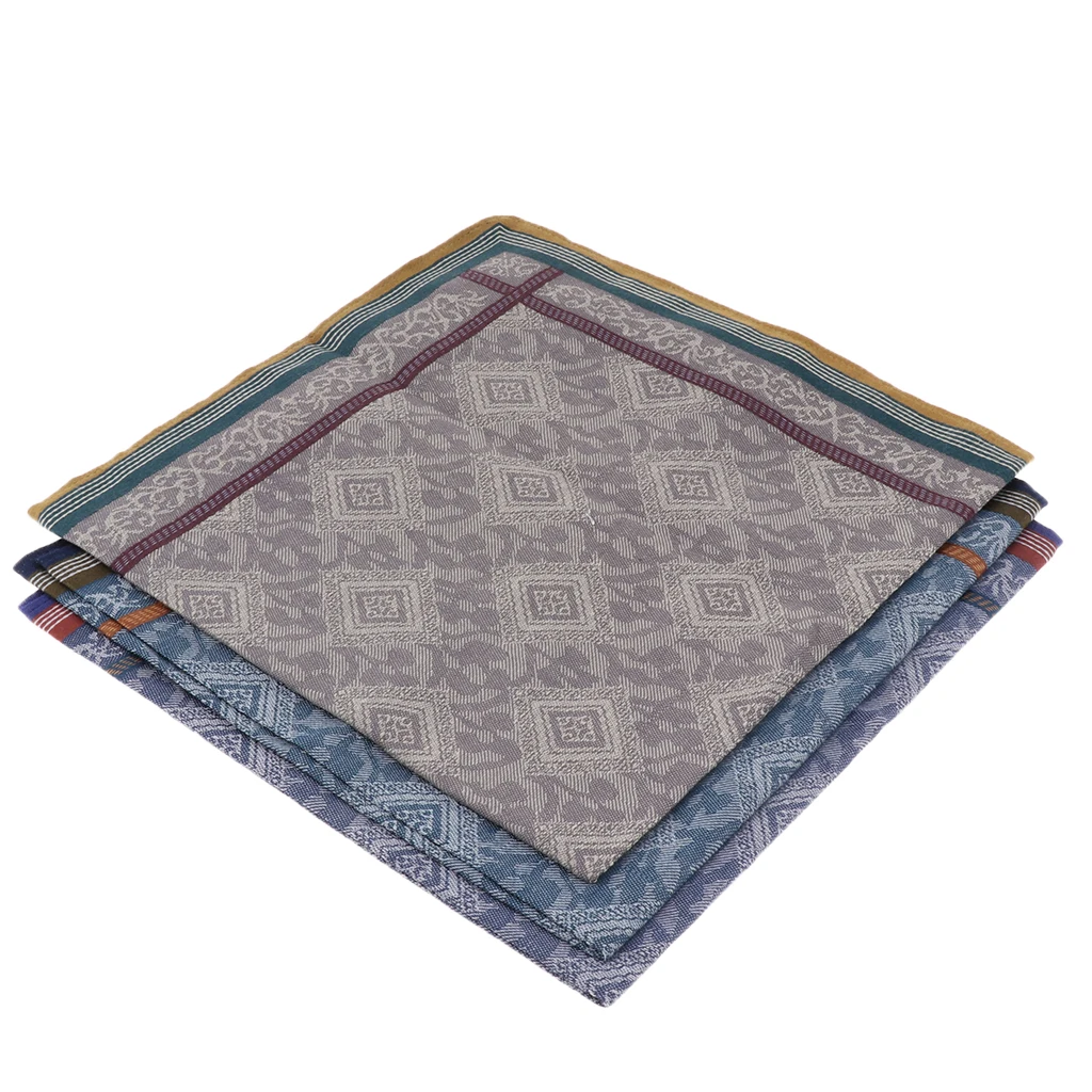 3 Pieces Vintage Men' Plaid Handkerchief Hanky ​​ Square