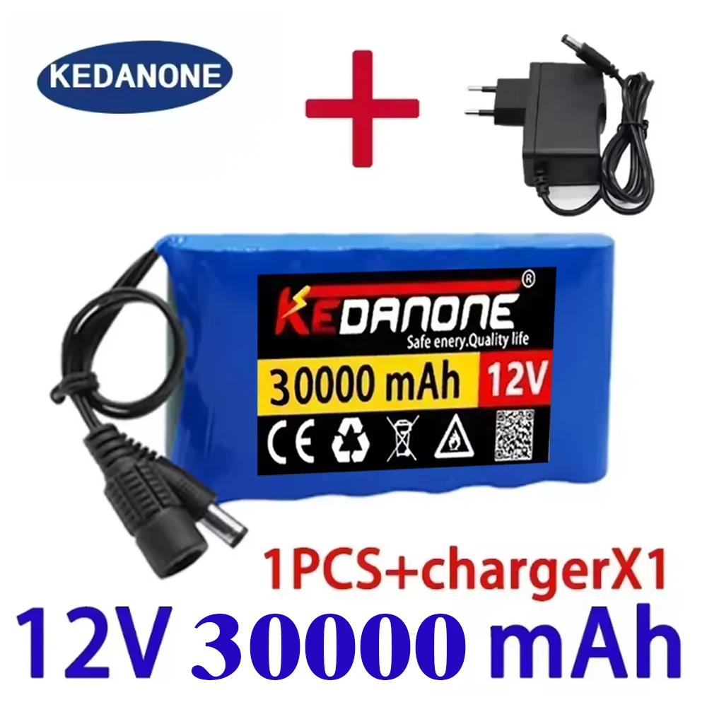 

Portable Super 18650 Rechargeable Lithium Ion battery pack capacity DC 12 V 30000 Mah CCTV Cam Monitor +12.6V 1A Char