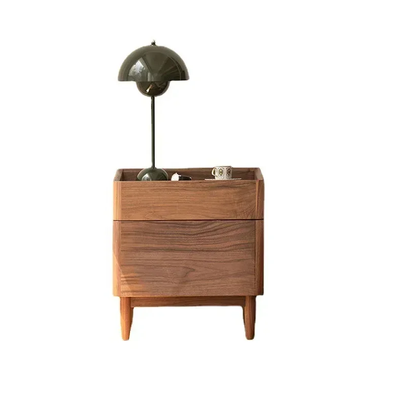 Shell bedside table Solid wood Simple modern Nordic small apartment Bedroom Double pump locker Side cabinet Black walnut
