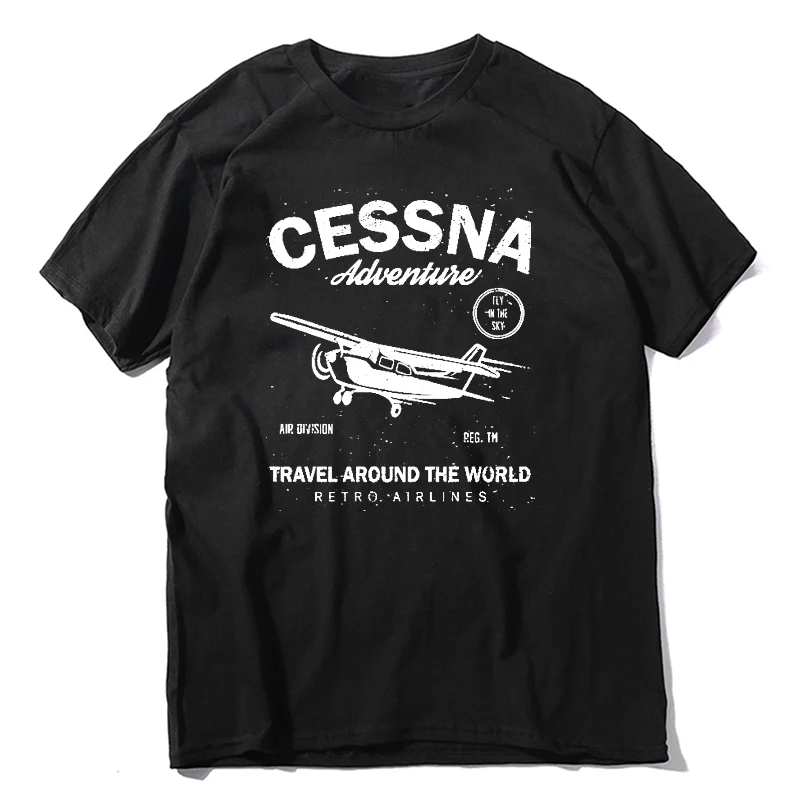 Cessna Freizeit Doppeldecker T-Shirt Flugzeug Abenteuer Reisen um die Welt Männer Grafik T-Shirts Vatertag