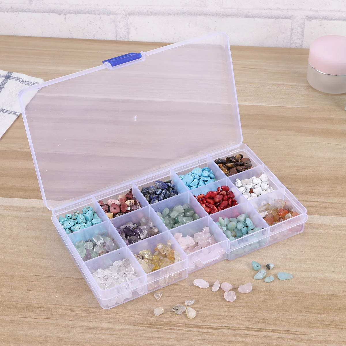 

15 Stone Loose Bead Box Set DIY Beads for Jewelry Craft Decoration Bracelet Accessories Hollow Bead Material