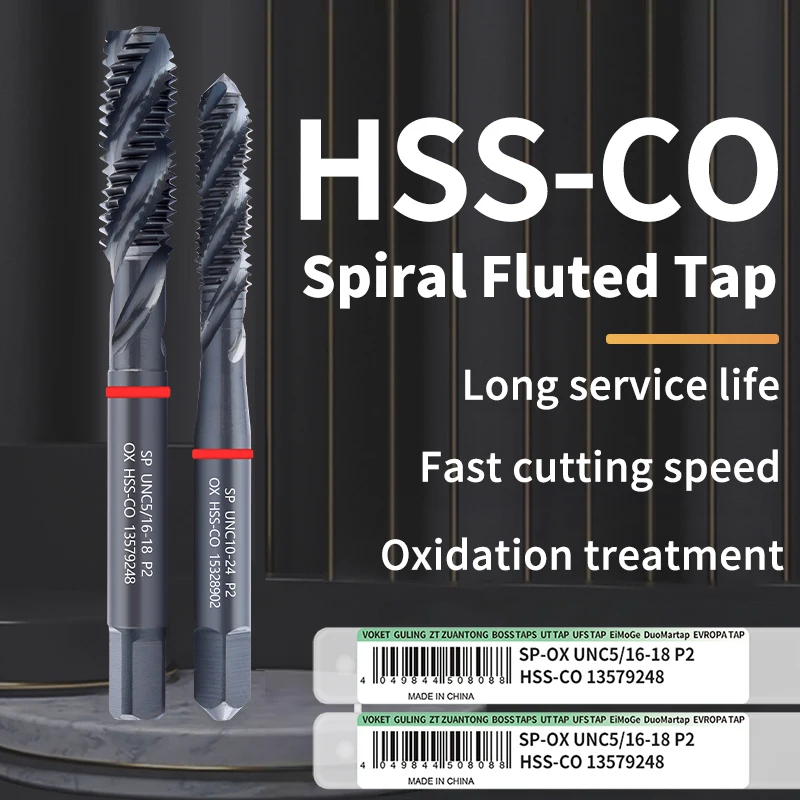 ZUANTONG HSS-CO Red Ring JIS Standard With OX Spiral Fluted Tap UNC UNF 4-40 6-32 8-32 10-24 1/4 3/8 Machine Screw Thread Taps