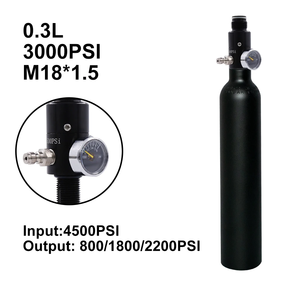 3000Psi 200Bar 0.3L 300cc Aluminum Cylinder HPA Tank Air Bottle With Regulator Thread M18*1.5