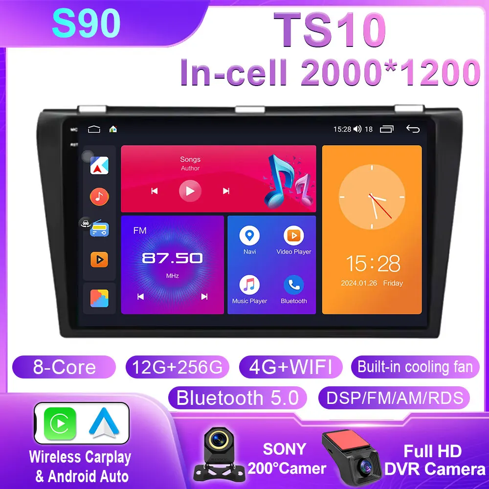 Android Draadloze Carplay Voor Mazda 3 2004 2005 2006 2007 2008 2009 Autoradio Met BOSE Multimedia Speler Stereo GPS Geen 2Din DVD - afbeelding 1