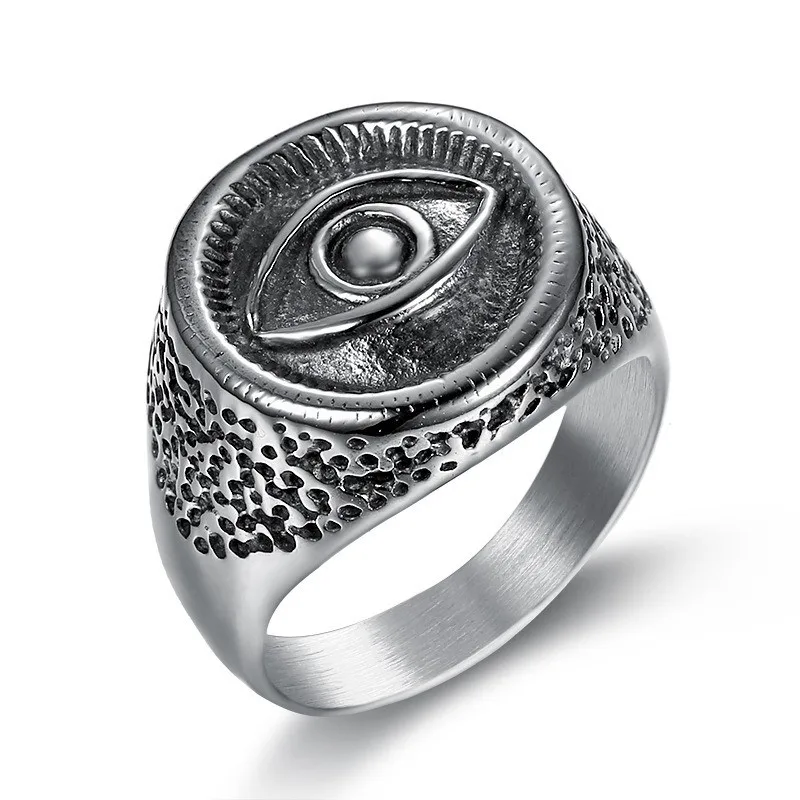 Ancient Egypt Style Eye of Horus Carved Stainless Steel Rings for Men Masculine Titanium Finger Bands Cool Fashionable Accessory